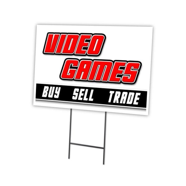 Video Games Yard Sign & Stake outdoor plastic coroplast window, C-1824-DS-Video Games
